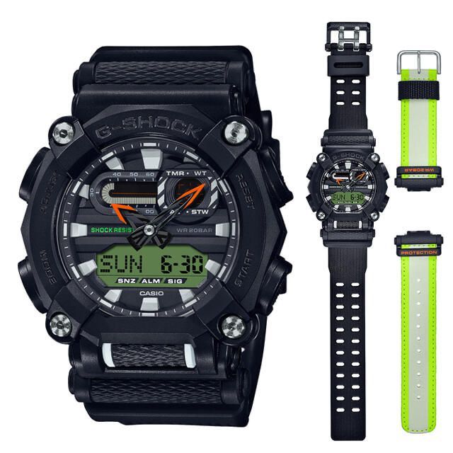 Casio G-Shock Analog-Digital Black Dial Men's Watch GA-900E-1A3JR-2 Neon Resin Band And Extra Black Belt & Black Case Men Sports Watch
