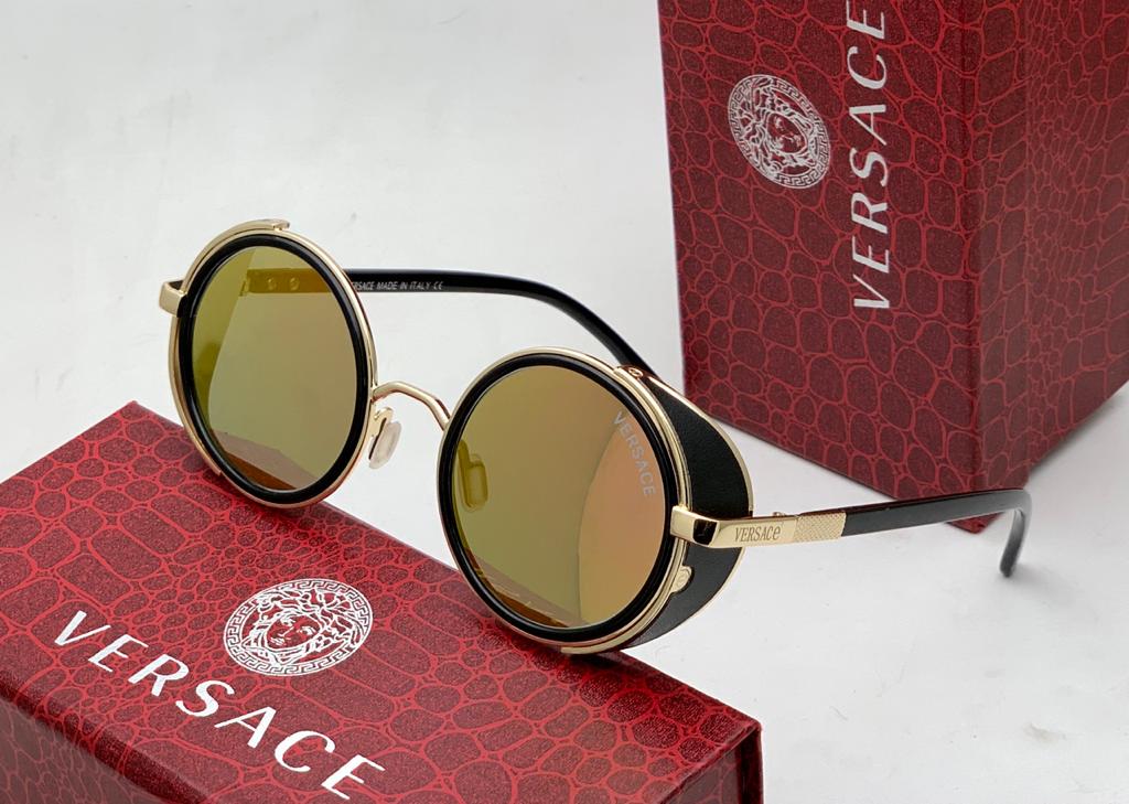 Versace Branded Brown Color Glass Men's Sunglass For Man Ver-752 Golden And Black Stick Gift Sunglass