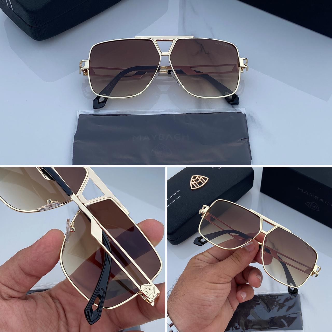 Maybach Brown Glass Man's Women's Sunglass For Man Woman Or Girl MB-1315 Gold Black Frame Gift Sunglass