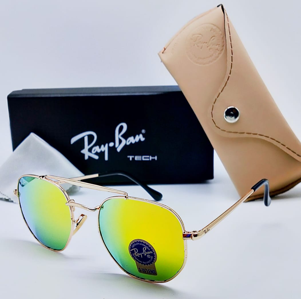 RB Brand New stylish Men's Sunglass Heavy Quality Green Color Glass With Golden and black Frame RB-1114