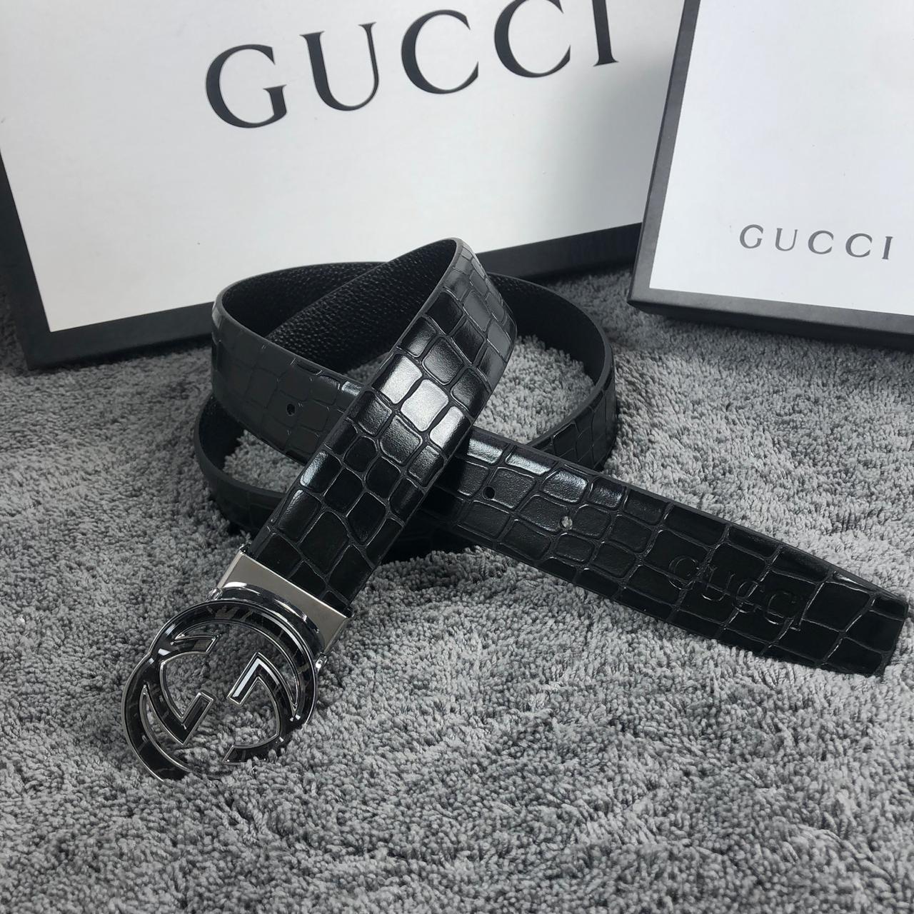 GCC Black Color Leather Formal Men's Women's Waist Belt For Man Woman Or Girl Silver GG Buckle Gift Belt GC-95