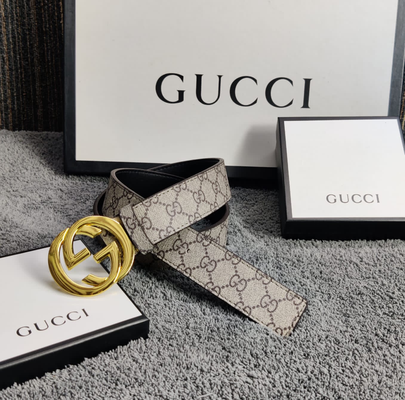 Grey Color Retro GC Print Leather Formal Men's Women's Waist Belt For Man Woman Or Girl Formal Gold GC Spring Design Buckle Fashion Casual Belts GC-BLT-809