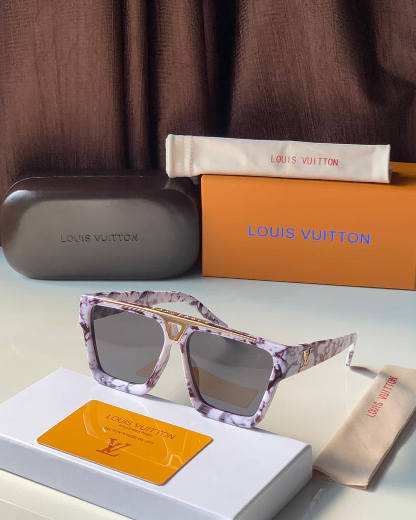 LV Branded Glass Men's and Women's cyclone sunglass LV-3858 White and brown Frame Unisex Gift Sunglass