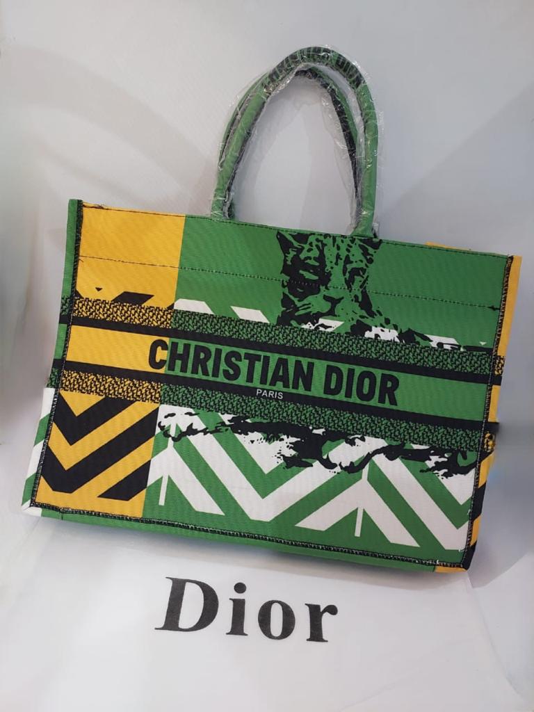 Christian Dior Women Fashion Western Style Tote Bright Green and Fluorescent Orange D-Jungle Pop EmbroideryMedium Bag For Women's Or Girls Bag - Best Casual Use Bag DR-M765-WBG