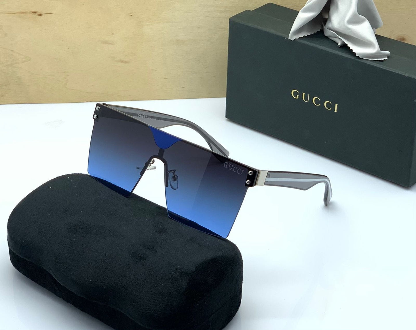 GC Branded Blue Color Shade Glass Men's Women's Sunglass for Man Woman or Girl GU-309 Black Stick Gift Sunglass