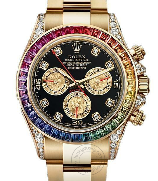 Multi Color Chronograph Men's Watch With Dual Tone Stainless Steel Strap, Diamond Case, Rainbow