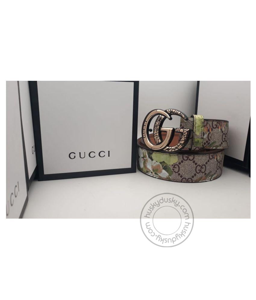 Gucci Multi Color Leather Men's Women's GC-FLR-01 Waist Belt for Man Woman or Girl Gold Circle GG Buckle Gift Belt