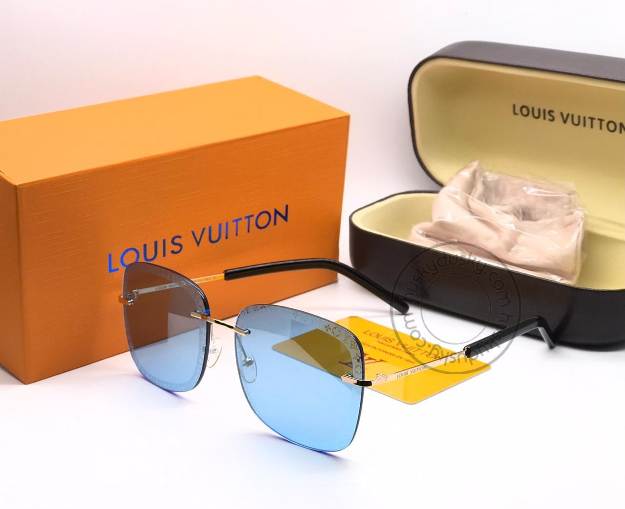 LV Branded Blue Glass Men's and Women's Sunglass for Man and Woman or Girls LV-141 Gold And Black Frame Unisex Gift Sunglass