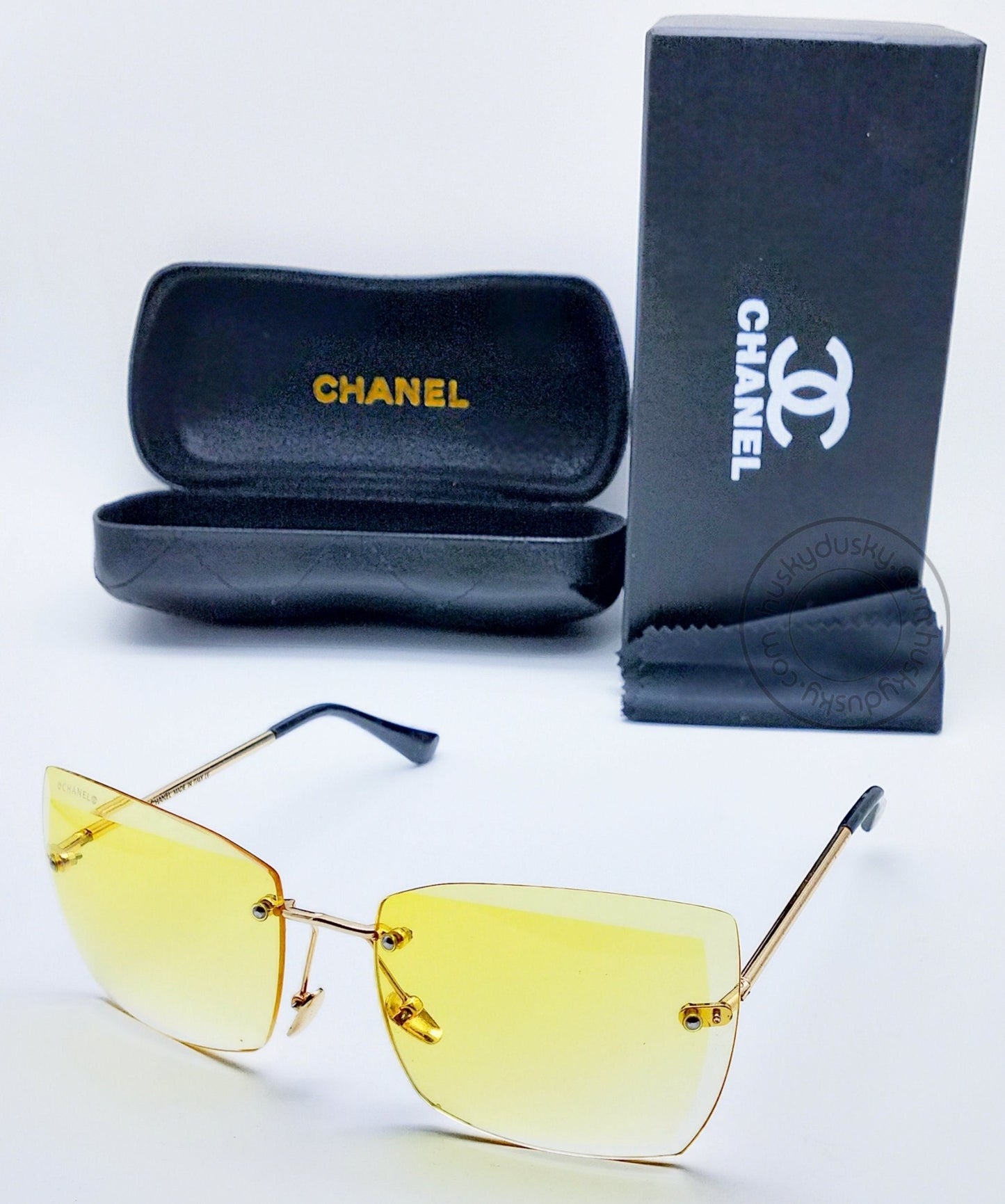 CH Branded Yellow Glass Men's Women's Sunglass For Man Woman or Girl CHA-92 Gold And Black Design Stick Gift Sunglass