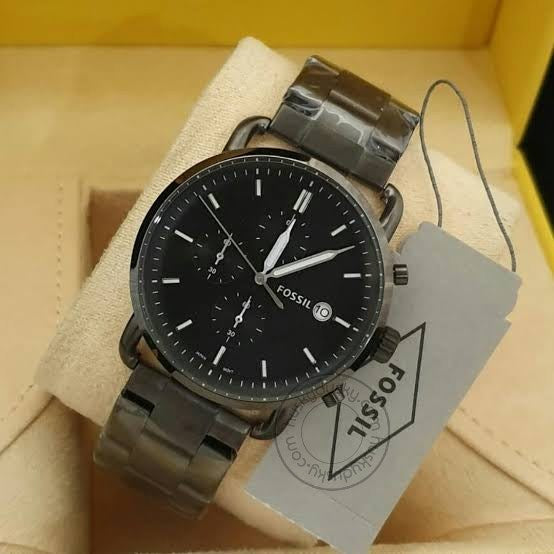 Fossil FS555 Black Dial with Chronograph Date Stainless Steel Straps Men's Watch for Man