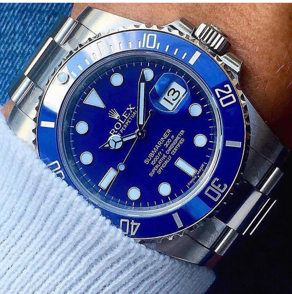 RLX Submariner Automatic Silver Blue Dial Metal Men's Watch For Man Rlx-Blue-Sub Gift Watch RLX-OYSTR-WG-(OG-BOX