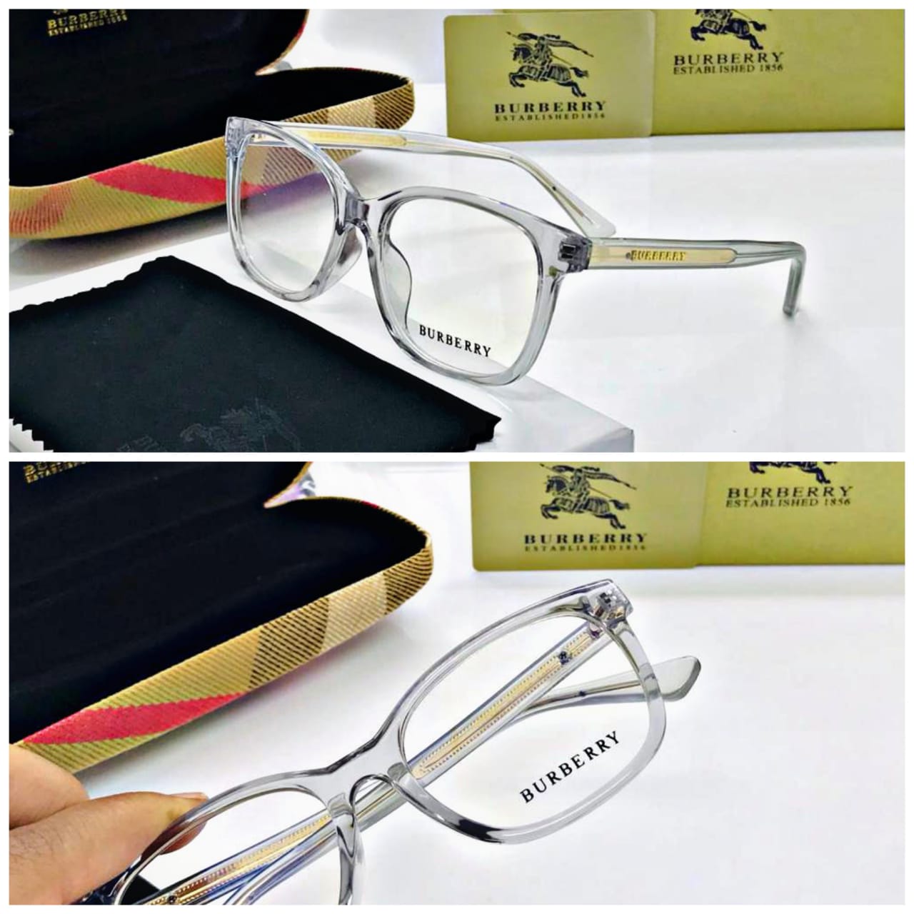 Burberry Branded Transparent Glass With Transparent Yellow Stick Women's Or Men's Sunglass For All Br-56439N14 Square Frame Sunglass- Best Casual Use Unisex Sunglasses