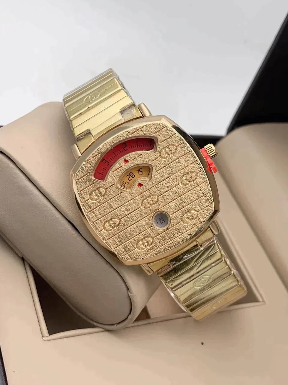 GC Grip 38mm Stainless Steel GG Full Gold Color Strap And Gold Case & Dial Engraved Watch Man Women Watch-Best Gift Watch