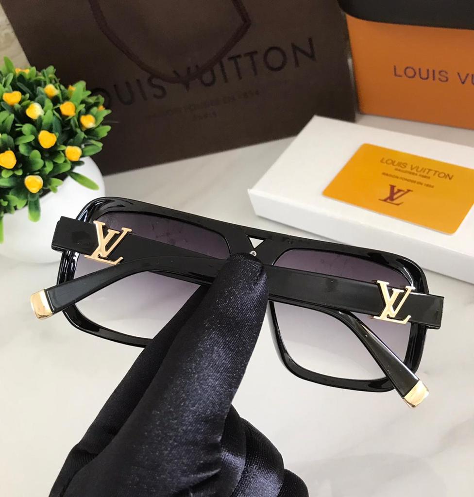 LV Branded Black Big Glass Men's and Women's Sunglass for Man and Woman or Girls LV-7531 Black Bold Frame Gift Sunglass-best for All Look