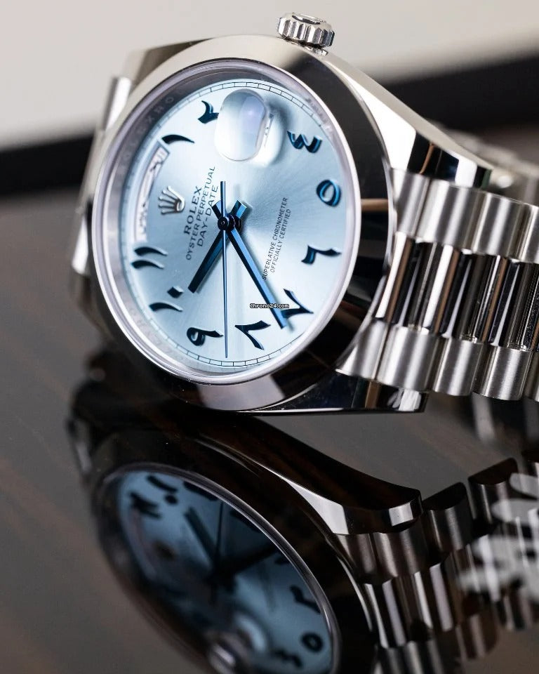 RLX Platinum. Arabic Calendar Wristwatch In submarine Blue With Eastern Arabic Numerals And Bracelet Quartz Watch For Men's RLX-GX77