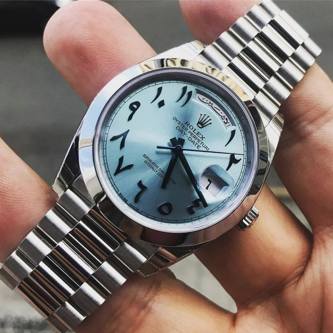 RLX Platinum. Arabic Calendar Wristwatch In submarine Blue With Eastern Arabic Numerals And Bracelet Quartz Watch For Men's RLX-GX77