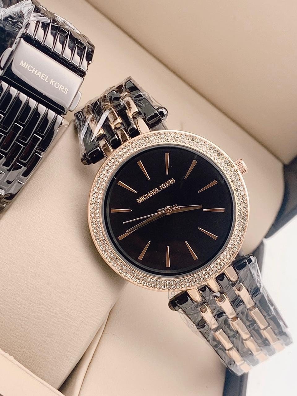 Michael Kors Darci Gold Black Dial Women's Watch For Girl Or Woman Chronograph Two Tone Gift Mk3584