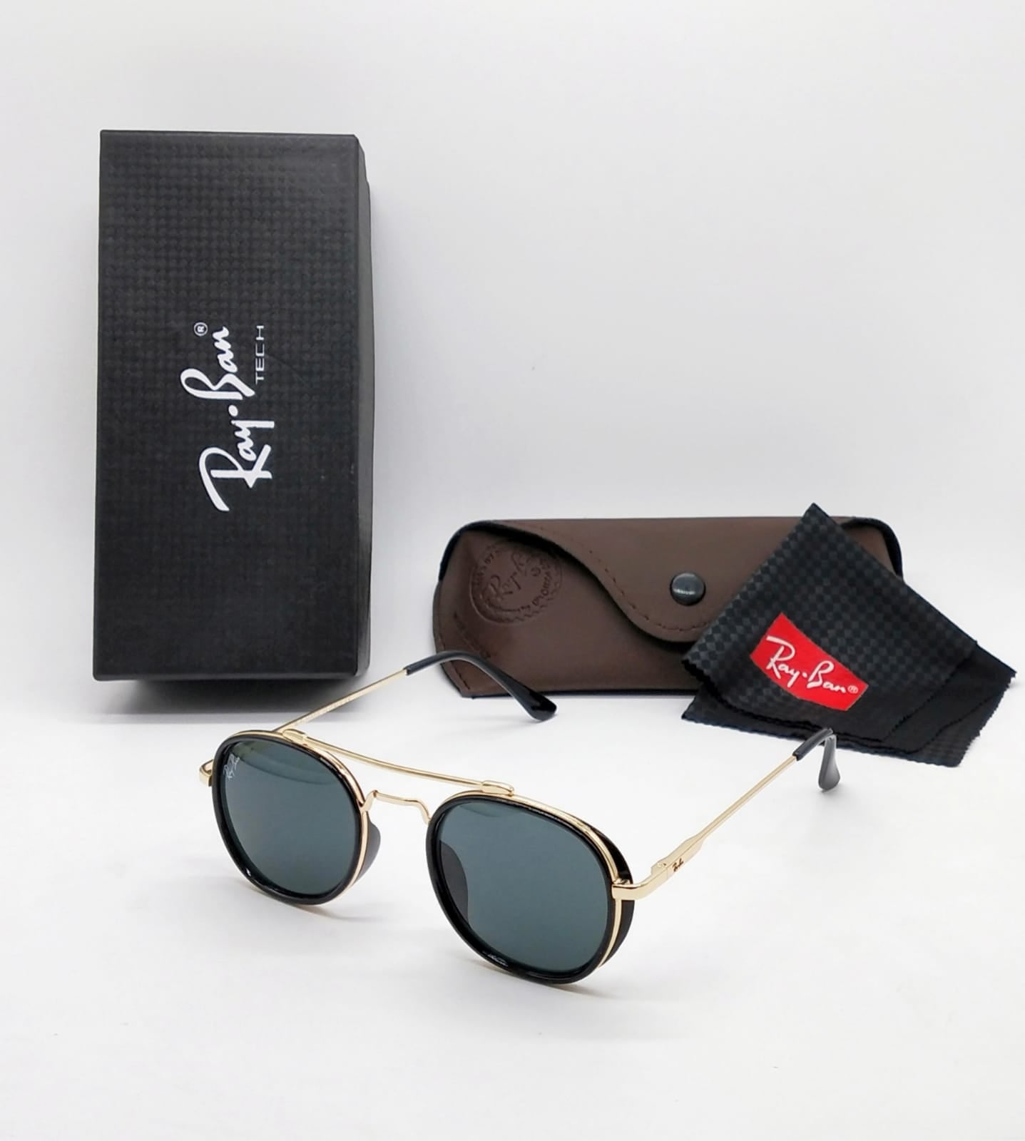 RB Brand New stylish Men's And Women's Sunglass Heavy Quality With Black Glass And Golden Frame RB-1105