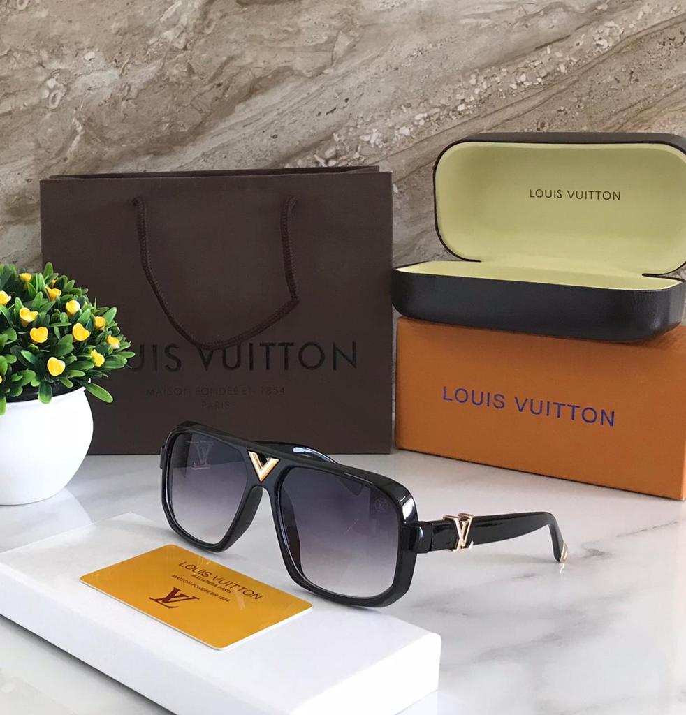 LV Branded Black Big Glass Men's and Women's Sunglass for Man and Woman or Girls LV-7531 Black Bold Frame Gift Sunglass-best for All Look