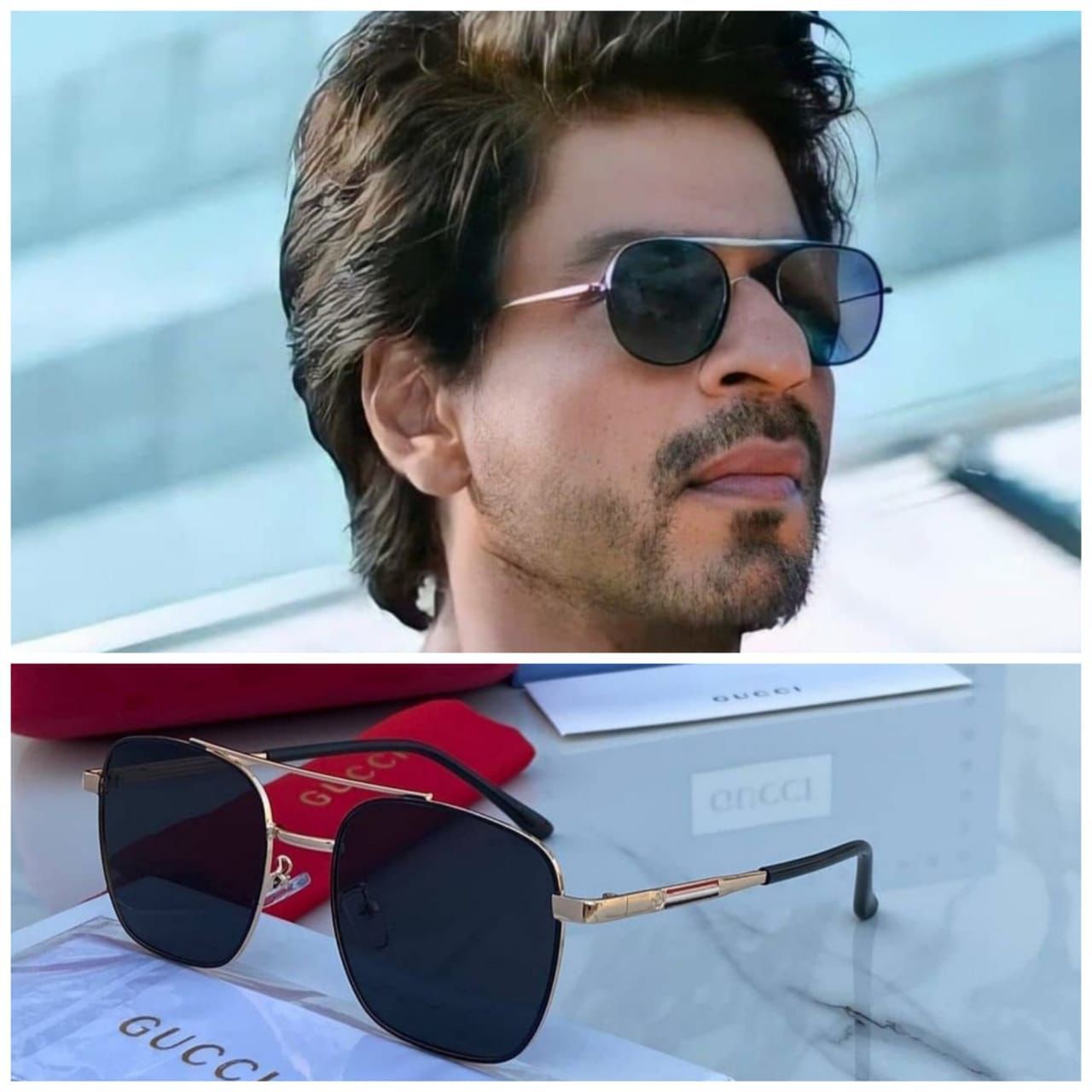 GC Branded Rimless Black Glass Rose Gold Frame And Gold And Black Stick Sunglass For Men's GG-1315- Best Quality Product