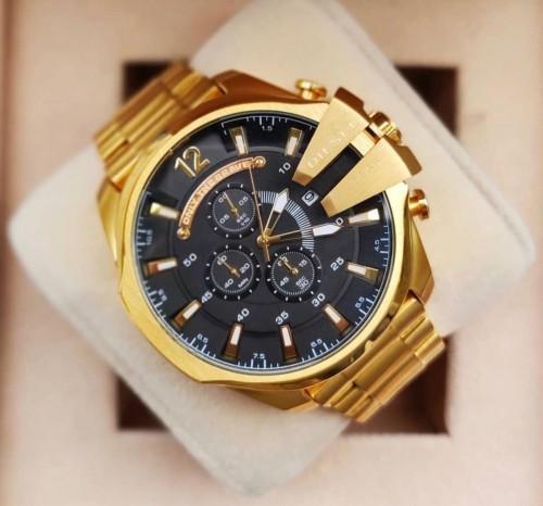 Diesel Mega Chief Chronograph Full Gold Black Dial Men's Watch for man DZ4361 Gift
