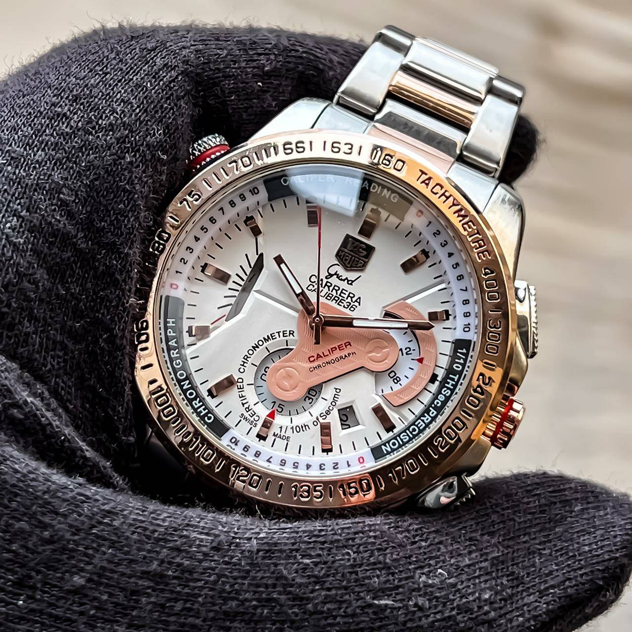 Tagheuer GRAND CARRERA Caliber 36 Racing Edition Quartz Watch White Chronograph and Stainless Steel Multicolor Strap Dated Watch For Men's -TAG-TH-1242_Men's Wristwatch