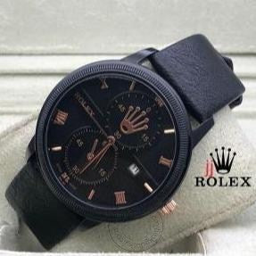 RLX Black Leather Men's Watch For Man RLX-2-05 Black Dial Black Case Date Gift Watch