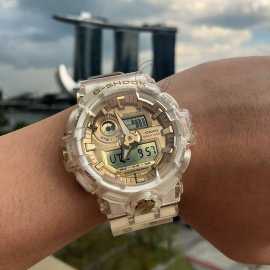 Casio G-shock Analog Digital Transparent Belt Men's Watch For Man GA-735E-7A Glacier Gold Dial Day And Date Gift Watch Shock