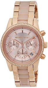 Michael Kors Rose Gold Multicolour Strap Tone Stainless Steel Chronograph Women's Watch For Girl Or Woman MK-6307 Best Gift Watch