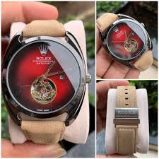 RLX Oyster Perpetual Daytona Couple Watch Tan Leather Men's Watch For Man Rlx-cpl-345 Red Dial Silver Case Date Gift Watch