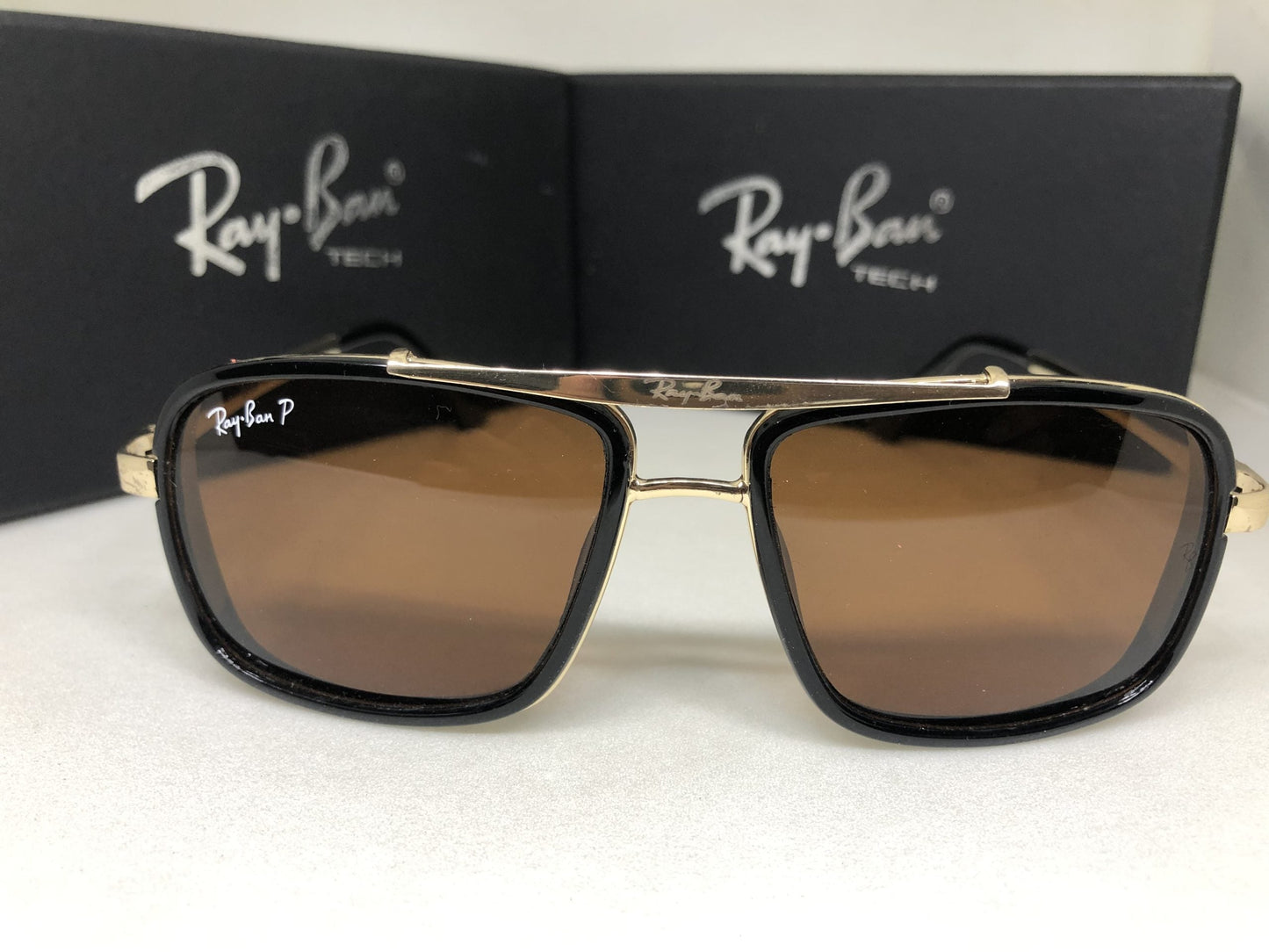 RayBan Square Frame Sunglass With Brown Len's Sunglass For Men's Women's Or Girls Black Glass And Gold Frame Sunglasses RB-0970- Unisex Sunglass