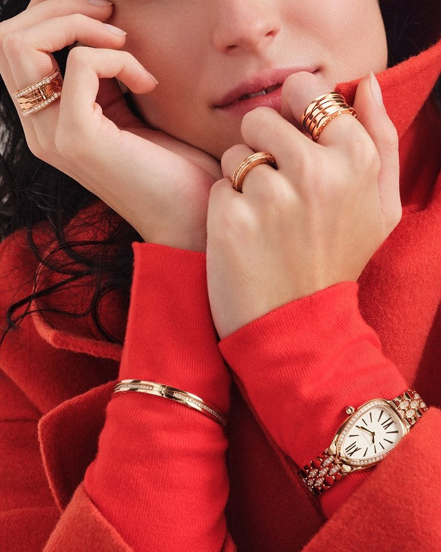 Bvlgari Branded Analog Watch With Gold Color Metal Case & Strap Watch With Designer Strap Watch For Girl Or Woman-Best Gift Date Watch- BV-103147