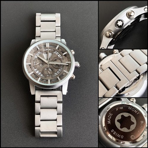 Mont Blanc Silver Color With Transparent Case Chronograph Stainless Steel Men's Watch For Man Mont-Variants Formal Casual East Corporate Watch Ever MB-886745