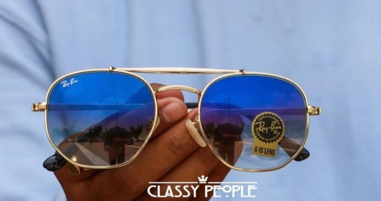 Rayban Brand New stylish Men's And Women's Sunglass Heavy Quality Blue Lens With Golden Strap Color RB-7867