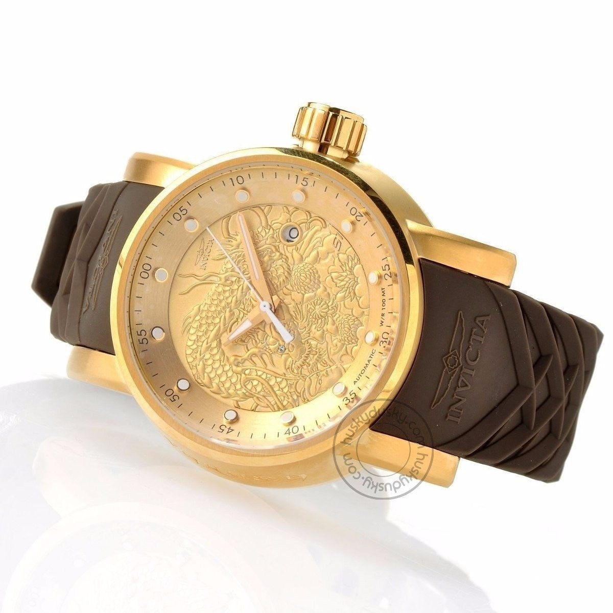 Invicta Mens 12790 S1 Rally Yakuza Brown Silicon Strap Watch For Man Dragon Design Gold Dial- Best Gift
