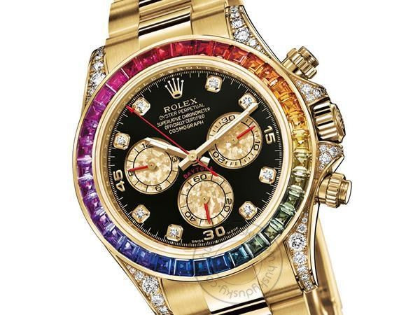 Multi Color Chronograph Men's Watch With Dual Tone Stainless Steel Strap, Diamond Case, Rainbow