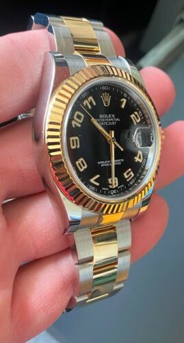 Rolex Oyster Datejust Black Dial Arabic Numbers Two Tone Stainless Steel Strap Watch For Men's With date Watch- Classy Watch For Formal Look_RLX-116333