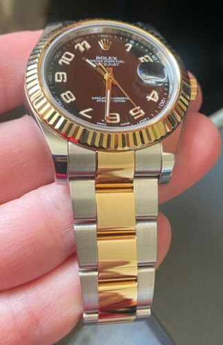 Rolex Oyster Datejust Black Dial Arabic Numbers Two Tone Stainless Steel Strap Watch For Men's With date Watch- Classy Watch For Formal Look_RLX-116333