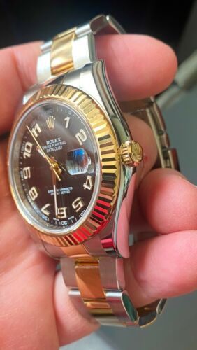 Rolex Oyster Datejust Black Dial Arabic Numbers Two Tone Stainless Steel Strap Watch For Men's With date Watch- Classy Watch For Formal Look_RLX-116333