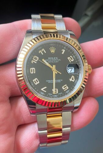 Rolex Oyster Datejust Black Dial Arabic Numbers Two Tone Stainless Steel Strap Watch For Men's With date Watch- Classy Watch For Formal Look_RLX-116333