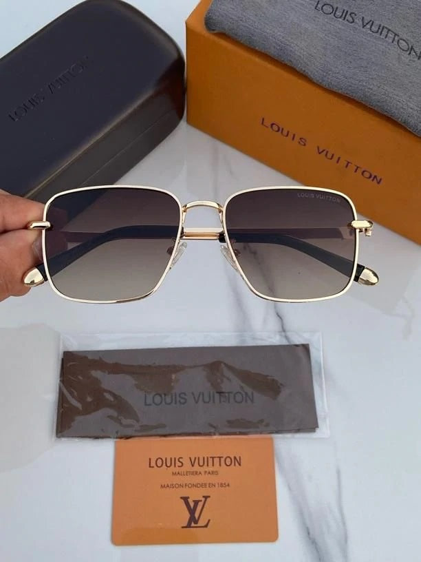 LV Black lenses And Golden GC Design Frame For Men's and Women's Sunglass Square Design Golden Strap Unisex Gift Sunglass LV-Gld-01