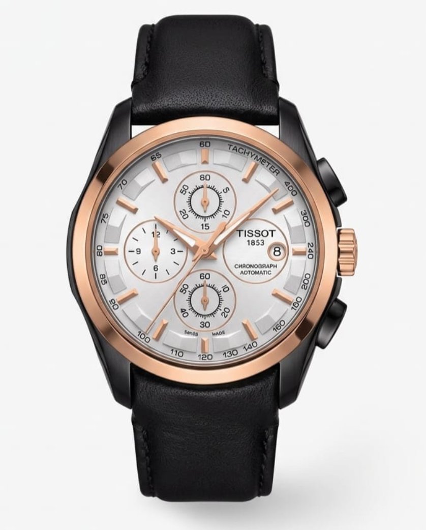 Tissot Chronograph Black Leather Men's Watch for Man White Date Display Best Gift for Man TS-9856