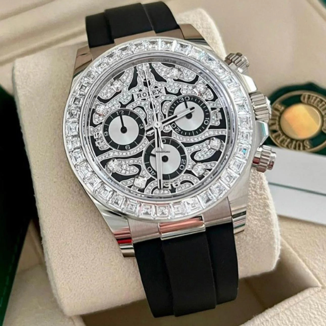 Trendy Rolex Chronograph Daytona Eye Of The Tiger Chronograph Quartz Silver Dial Chronometer Diamond Men's Watch TIGER-116589