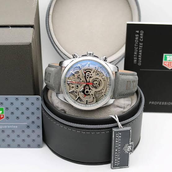 TG CR7 Diagno Grey Chronograph Multi Dial Leather Mens TAG-CAR2110-SILVER Watch for Man - Gift