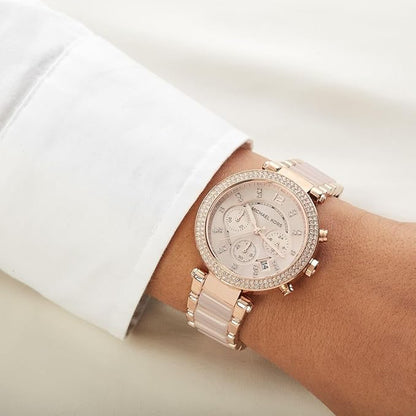Michael kors Rose Gold Dial Women's Watch For Girl Or Woman Mk5896 Two-Tone Strap Best Gift Watch