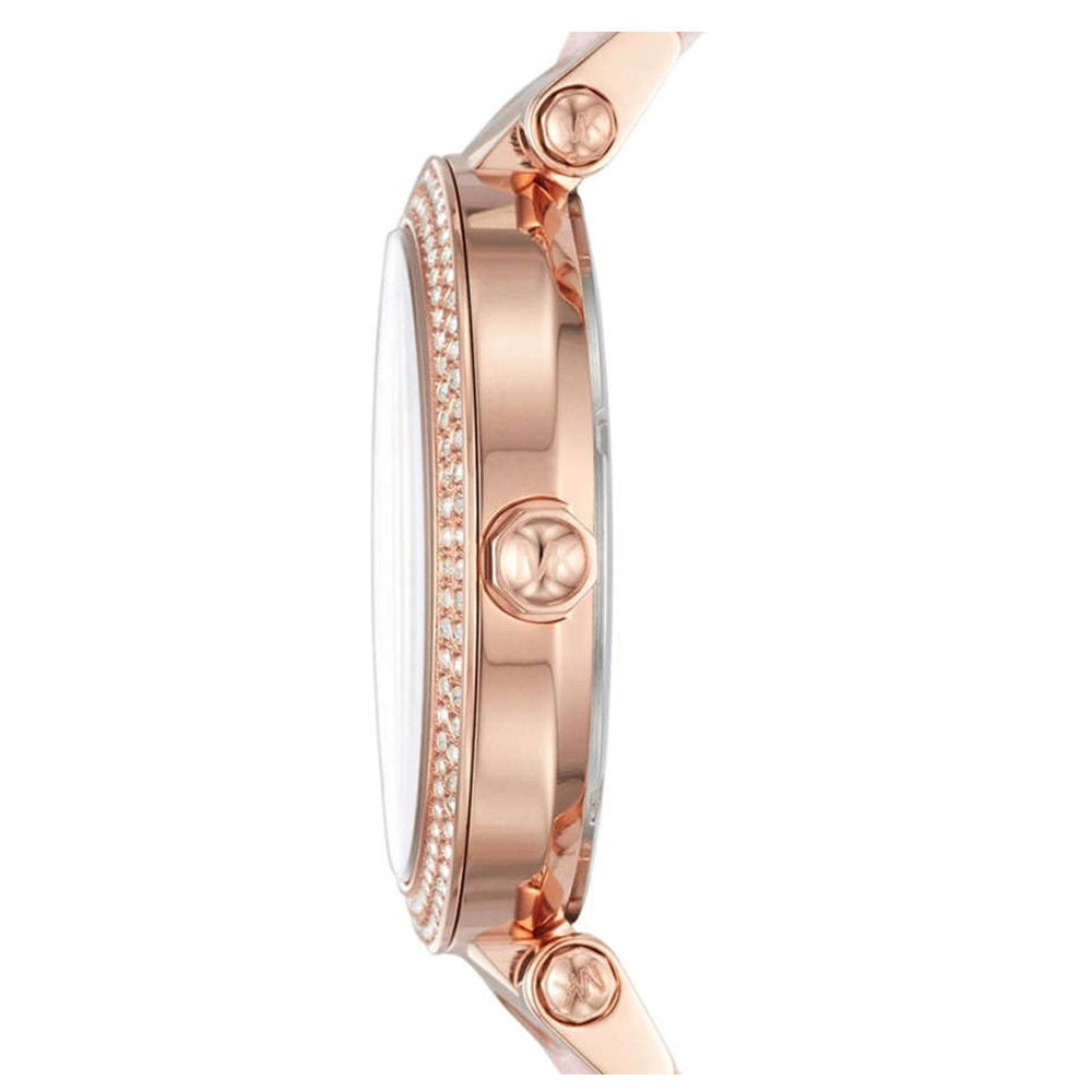 Michael Kors Parker Two-Tone Strap Chronograph Women's Watch Rose Gold Dial Diamond Case MK-0132