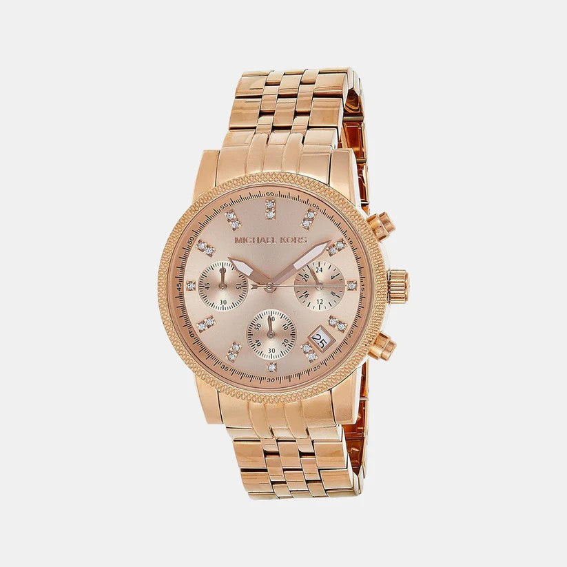 Michael kors Two-Tone starp Women’s Chronograph MK-6077 Watch for Girl or Woman Rose Gold Dial Diamond Case Date Best Gift For Women