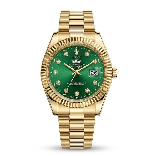 Rolex Oyster Perpetual Quartz Day-Date Watch - Green Dial/Gold Strap RLX-2542