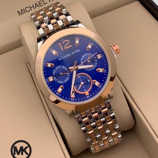 Michael Kors Blue Dial Women's Watch For Girl Or Woman Mk4242 Chronograph Multi Dial Gold Silver Day Date