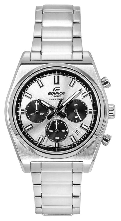 Casio Edifice Chronograph Quartz Men's Watch With Silver Strap/White Dial ED418